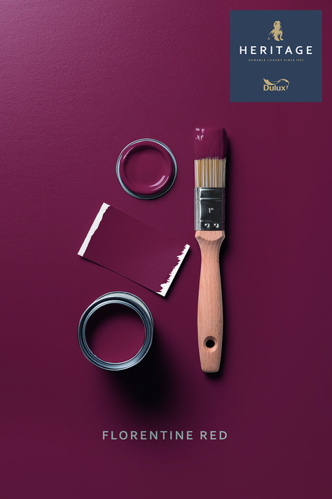 Dulux Heritage Florentine Red Dulux Heritage Florentine Red, Colour Pallete For Office, Red Paint Wall, Deep Red Walls, Pub Paint Colors, Deep Red Paint Colors, Heritage Colour Palette, Dark Red Room Decor, Red Concrete Floor