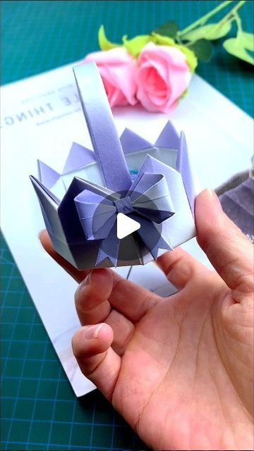 Paper Flower Basket, Paper Craft Ideas, December 24th, Origami Tutorial, Bow Knot, Portable Storage, Flower Basket, Kids And Parenting, Paper Craft