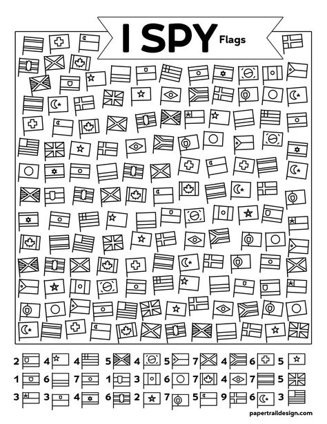 Great screen free learning activity for kids. Print this I spy flags activity and help kids learn about different flags throughout the world I Spy Coloring Page Free Printable, I Spy Coloring Pages, Airport Activities For Kids, I Spy Worksheets For Kids, Flag Activities For Kids, I Spy Printables For Kids Free, Spy Activities, Paper Activities, I Spy Printable