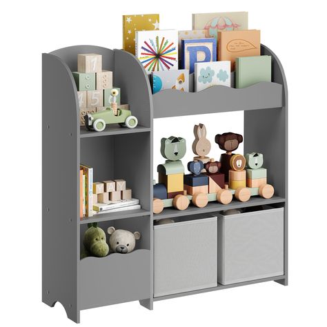 PRICES MAY VARY. Particleboard, Non-woven Fabric [3-in-1 Multipurpose Kid's Bookshelf] Keep your kid's space tidy with this storage organizer. It has 3 roomy slots for books, 5 compartments for toys and building blocks, and 2 removable storage boxes for stuffed toys. Organizing has never been this fun! [Quality Matters] Built with premium veneered particleboard panels, this toy and book organizer for kids ensures stability and durability. The smooth surface is a breeze to clean and hand-friendly Bookshelf And Toy Storage, Book Organizer, Kids Bookshelf, Bookshelf Organization, Toy Storage Organization, Bookshelf Storage, Kids Bookcase, Wall Bookshelves, Modular Shelving