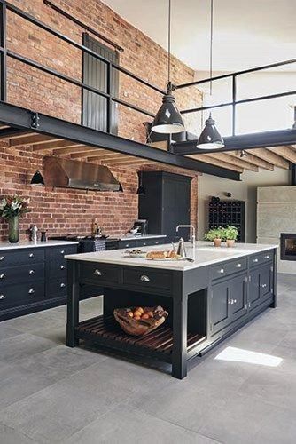 Industrial Decor Kitchen, Industri Modern, Industrial Kitchen Design, Industrial Home Design, Industrial Style Kitchen, Stil Industrial, Industrial Interior Design, Industrial Interiors, Brick Walls