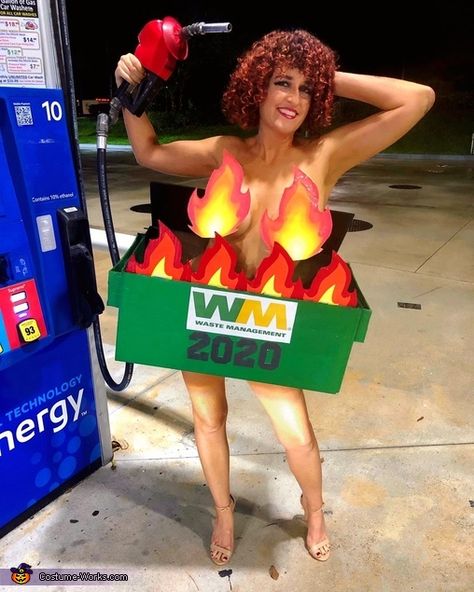 Jamil: I am wearing this dumpster fire costume which came from the meme circulating the internet of a dumpster on fire with the year 2020 on the front. I put my... Hot Mess Halloween Costume, Dumpster Fire Costume, Censored Costume, Hot Mess Mom Costume, Hot Mess Costume, Fireball Halloween Costume, Inappropriate Halloween Costumes, Lady Liberty Costume, Fire Costume