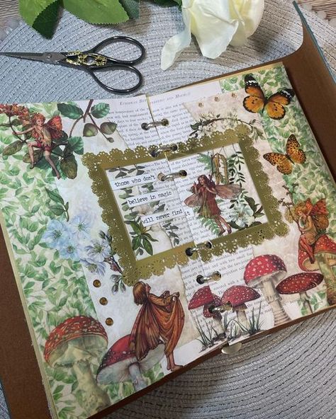 Forest Journal Page, Fairy Scrapbook Ideas, Forest Journal Ideas, Journal Ideas Nature, Journal Asethic, Math Portfolio, Whimsical Scrapbook, Cottagecore Scrapbook, Fairy Scrapbook