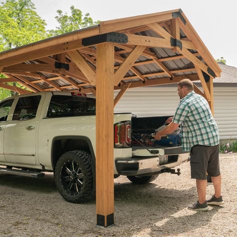 Norwood 20 Ft. X 12 Ft. All Cedar Wooden Carport Pavilion Gazebo with Hard Top Steel Roof Light Rectangle Gazebo, Wooden Carports, Permanent Gazebo, Cedar Posts, Grill Gazebo, Steel Roof, Backyard Gazebo, Backyard Pavilion, Gazebo Pergola