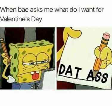 What bae wants for Valentine's Day Inappropriate Memes, Funny Cartoon Memes, Valentines Memes, Valentines Day Memes, Couple Memes, Funny Relationship Memes, Dirty Memes, My Funny Valentine, Spongebob Memes