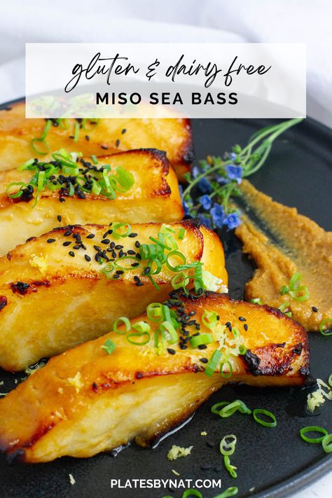 Close shot of sweet miso marinated Chilean sea bass filets. Chilean Sea Bass Miso Glaze, Miso Marinade Fish, Miso Seabass Recipe, Miso Glazed Sea Bass Recipes, Miso Glazed Chilean Sea Bass Recipe, Miso Chilean Sea Bass Recipe, Miso Sea Bass Recipe, Seabass Fillet Recipe, Sea Bass Recipes Baked