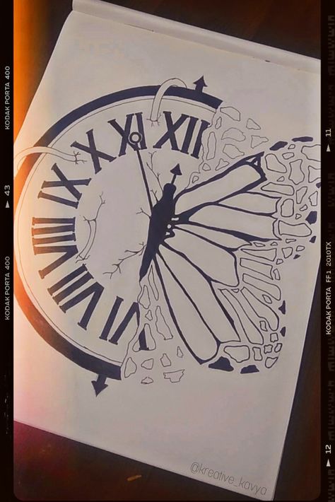 Butterfly Sketch Aesthetic, Aesthetic Butterfly Sketch, Watch Sketch, Clock Drawings, Sketch Aesthetic, Butterfly Video, Give Yourself Time, Butterfly Sketch, Butterfly Drawing