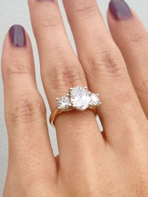 3 Stone Setting Engagement Ring, Three Tier Engagement Ring, Oval Engagement Ring With Round Side Stones, 3 Stone Diamond Rings Vintage, Oval Trio Engagement Ring, Triple Oval Engagement Ring, 3 Stone Round Engagement Ring, 3 Stone Engagement Rings Oval, Three Stone Engagement Rings With Band