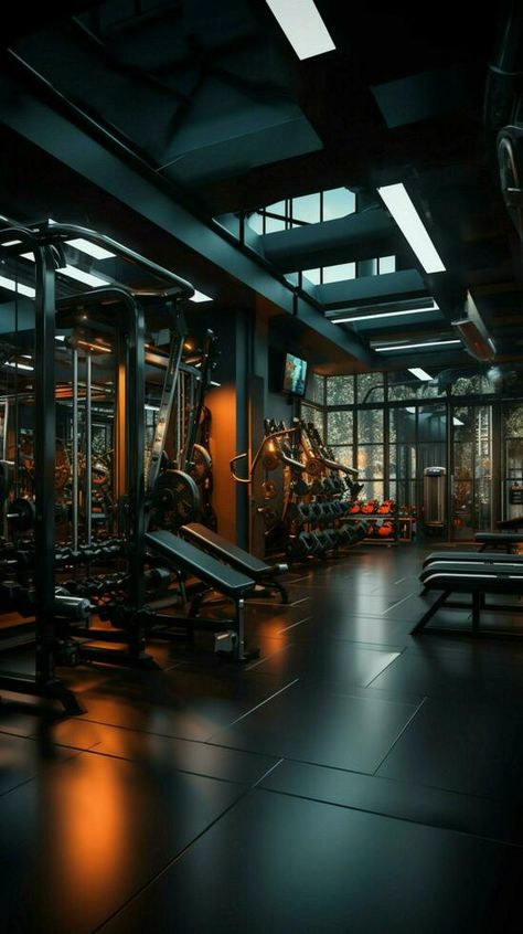 Within the gyms walls, a comprehensive selection of workout equipment is available Vertical Mobile Wallpaper AI Generated Dark Gym Wallpaper, Gym Background For Editing, Gym Wallpaper Backgrounds, Workout Background, Gym Background, Gym Wallpaper, Ideas Decoracion, Workout Equipment, Tree Saw