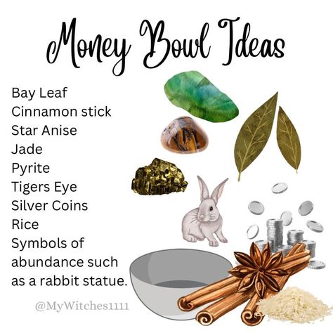 Money Pot Spell, Money Alter Ideas, Money Bowl Ideas, Money Jar Ideas, Abundance Altar, Money Bowl, Money Spells Magic, Witchcraft Diy, Wicca Recipes