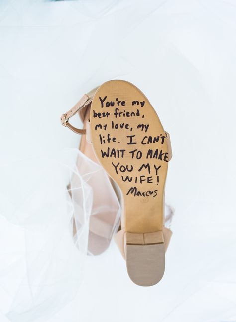 I LOVE this idea of writing a note on the brides shoes, so she can see it before she uses those shoes to walk down the aisle to her Writing On Shoes, Wedding Writing, Alcohol Wedding Favors, Cowgirl Boots Wedding, Wedding Alcohol, Brides Shoes, Unique Wedding Shoes, Shoes Princess, Cowgirl Wedding