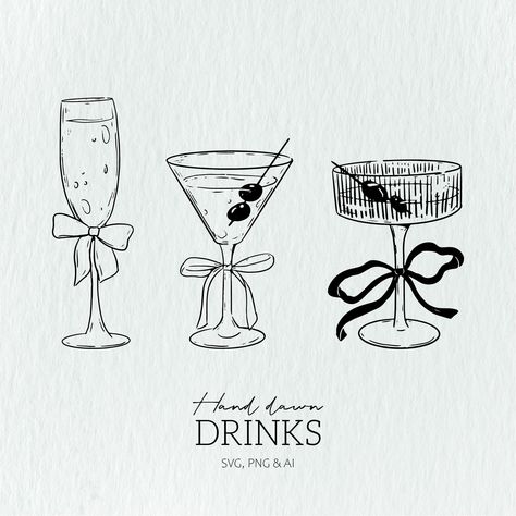 Coupe Glass Drawing, Hand Drawn Cocktails, Coupe Glass Tattoo, Martini Glass Drawing, Tea Graphic Design, Drink Sketch, Martini Illustration, Trending Drawing, Jar Illustration