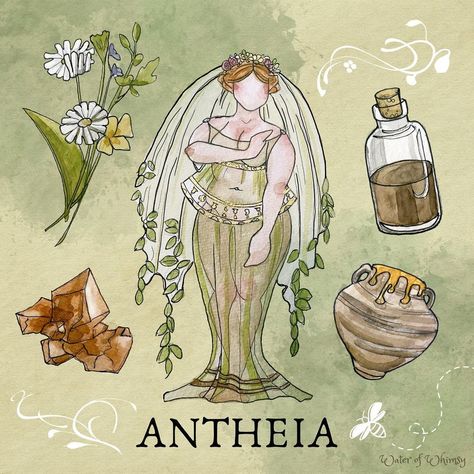 Water of Whimsy on Instagram: “Antheia is a Greek Goddess associated with swamps and flowery wreaths. As one the the Charities, she attends to Aphrodite and assists in…” Water Of Whimsy, Antheia Goddess, Goddess Symbols, Greek Mythology Gods, Love And Connection, Sacred Circle, Wiccan Magic, Greek Gods And Goddesses, Fantasy Magic