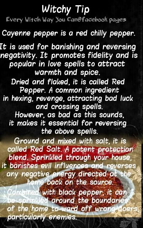 Magickal uses for Cayenne pepper. Every Witch Way, Witch Tips, Magickal Herbs, Witchy Tips, Witch Herbs, Witchcraft Spells, Wiccan Magic, Magic Herbs, Wiccan Witch