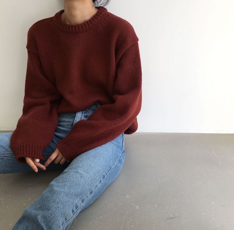 Big Sweater, Burgundy Jeans, Korean Fashion Outfits, Big Sweaters, Pullover Outfit, Famous Designer, Maroon Sweater, Rory Gilmore, Korean Fashion Trends