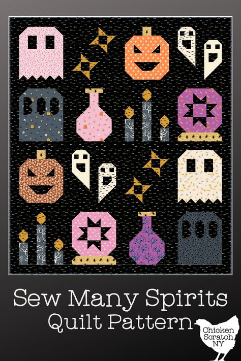 Measuring 50 x 58, the Sew Many Spirits Quilt is the perfect size to adorn your couch, armchair, or bed with spectral elegance. Whether you're snuggling up for a ghost story marathon or hosting a haunted gathering, this quilt will be your faithful companion. Ghost Quilt Block, Halloween Quilts Ideas Free Pattern, Ghost Quilt Block Pattern Free, Quilt Ghost, The Ghost That Was A Quilt, Ghost Party Quilt, Ghost Quilt, Witches Night Out Quilt, Haunted House Quilt