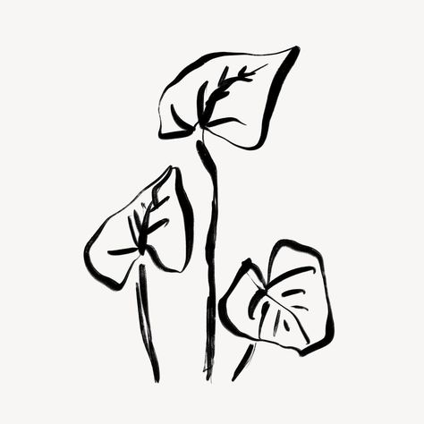 Plant Line Illustration, Tattoo Leaf Designs, Abstract Plant Tattoo, Brush Aesthetic, Aesthetic Line Art, Plant Sketch, Leaf Line Art, Brush Illustration, Flower Line Drawing