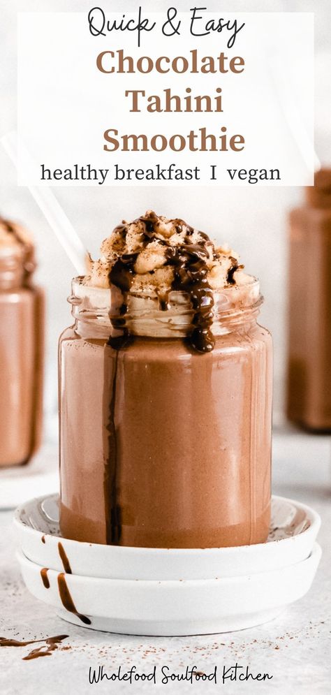 Raw Smoothie Recipes, Tahini Smoothie, Healthy Chocolate Smoothie, Wfpb Vegan, Sugar Free Smoothies, High Protein Smoothie Recipes, Chocolate Tahini, Vegan Drinks Recipes, Low Calorie Smoothies