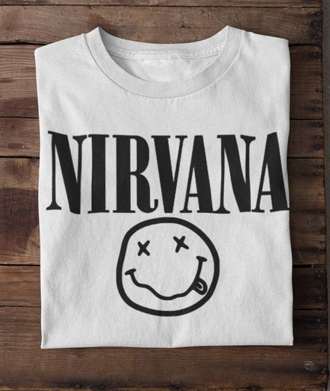 T Shirt Nirvana, Red And Yellow Logo, Nirvana Tshirt, Vinyl Logo, Summer Tees, Yellow Logo, Rock T Shirt, Rock T Shirts, Custom Shirt