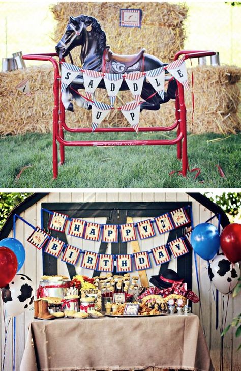 Western Cowboy Saddle Up 1st Birthday Party via Kara's Party Ideas- www.KarasPartyIdeas.com Horses Birthday, Cowboy Saddle, Cowboy Themed Birthday Party, 1st Rodeo, Rodeo Birthday Parties, Western Birthday Party, Rodeo Party, Horse Birthday Parties, Cowboy Birthday Party