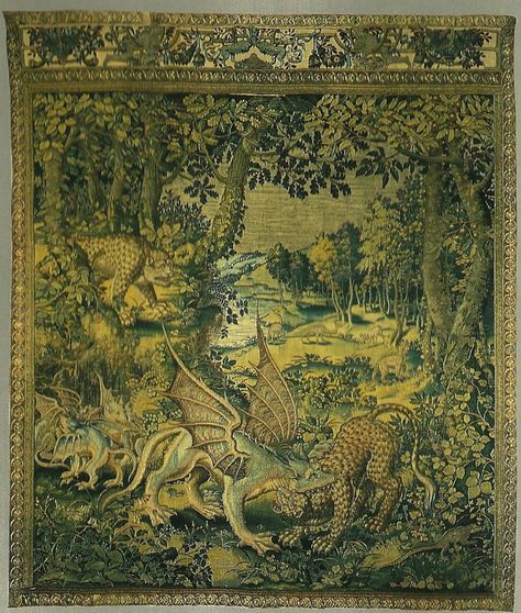 Battle between a Dragon and a Panther, Tapestry 1560 Magic Tree House Books, Dragon Cave, Unicorn Tapestry, Green Knight, Medieval Tapestry, Magic Treehouse, Tapestry Bedroom, Cave Paintings, Historical Art