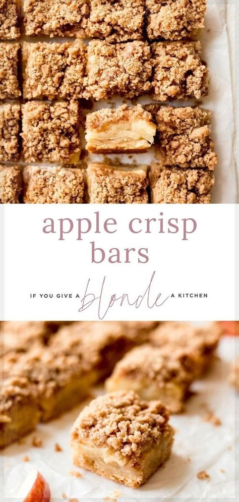 Recipe For Apple Crisp, Apple Bar Recipes, Apple Crisp Bars, Apple Crisp Bars Recipe, Apple Crumble Bars, Homemade Apple Crisp, Apple Pie Recipe Homemade, Crisp Desserts, Ice Cream For Breakfast