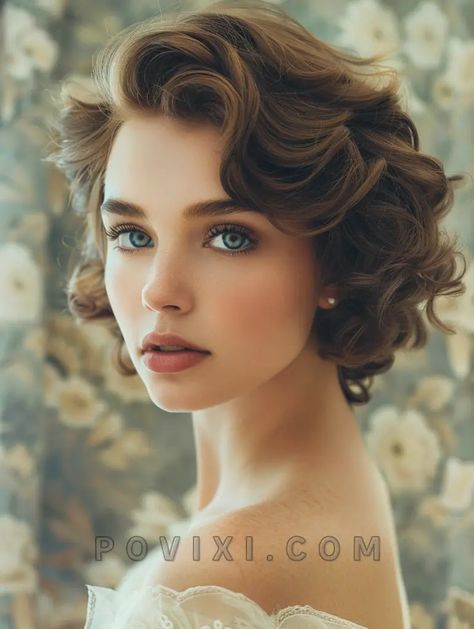 Formal Hair Down Short, Wavy Elegant Hairstyles, 1920s Haircut, Pixy Haircut, Classic Hair Styles, 1920s Hair Short, Elegant Pixie Hairstyles, Vintage Bob Hairstyle, Short Haircut Ideas For Women