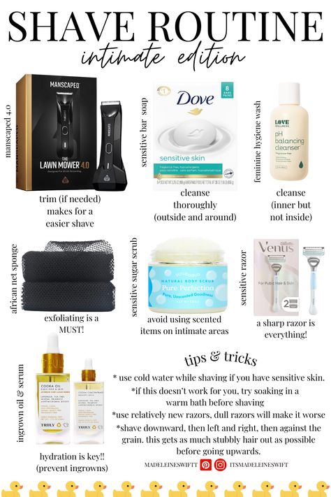 everything is linked! shave + shave routine + self care + shower routine + shower + smooth shave + how to shave + shave products + amazon + linked amazon items + tips on shaving + tips and tricks Shaving Essentials Women, Private Part Care Routine, Best Shaving Routine For Down There, Feminine Shaving Tips, After Shave Routine, Shave Tips Down There, Shaving After Care, How To Get A Clean Shave, Kitty Shave Routine