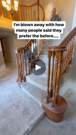 Hardwood Stairs With White Risers, Removing Carpet From Stairs, Remodeled House, Square Balusters, Round Stairs, Classic Carpet, Black Staircase, Oak Handrail, Entryway Stairs