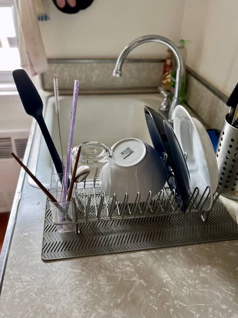 Why I Love the mDesign Dish Drying Rack with Silicone Mat: Tried & Tested | The Kitchn Tiny Kitchens, Dish Drying Rack, Dish Rack, Silicone Mat, Dish Rack Drying, Dish Racks, Tiny Kitchen, Utensil Holder, Mixing Bowls