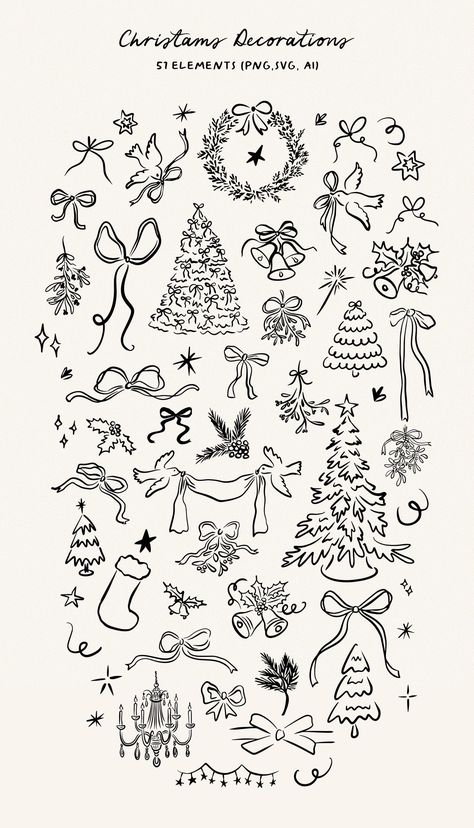 Xmas Favors, Aesthetic Doodles, Sketches Doodles, Xmas Sticker, Chalkboard Designs, Planner Art, Christmas Doodles, Clipart Christmas, Holiday Svg