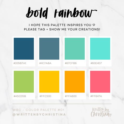 Bold Rainbow color palette with color hex codes Canva Color Palette Codes Rainbow, Soft Rainbow Color Palette, Rainbow Hex Codes, Retro Rainbow Color Palette, Hawaii Color Palette, Pastel Rainbow Palette, Kids Color Palette, Cmyk Color Palette, Muted Rainbow Color Palette