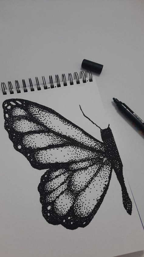 Dot Art Pencil, Butterfly Dotting Art, Pointillism Art Ideas, Pointalism Art Ideas, Stipling Ideas Easy, Dotted Paper Drawing Ideas, Pointalism Art Easy, Dot Drawing Sketches, Pointilism Art Ideas Easy