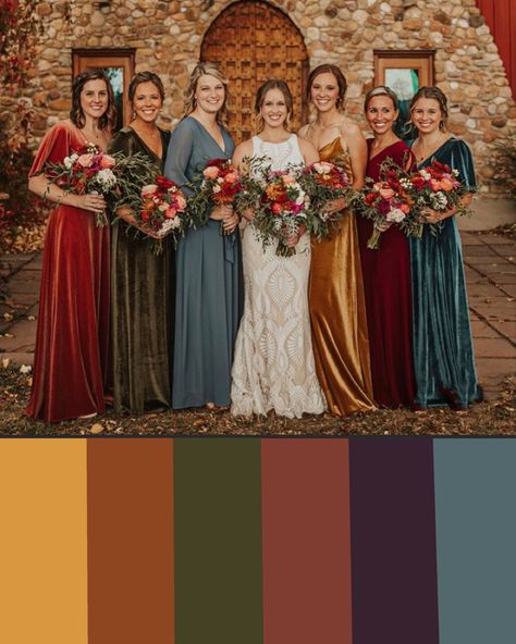 Fall Bohemian Wedding Color Scheme, Fall Western Wedding Bridesmaid Dress, Fall Summer Wedding Colors, Fall Tone Wedding, Vintage Wedding Aesthetic Colors, Fall Men’s Wedding Suits, October Wedding Color Pallets, September Wedding Party Colors, Fall Bridesmaid Color Scheme