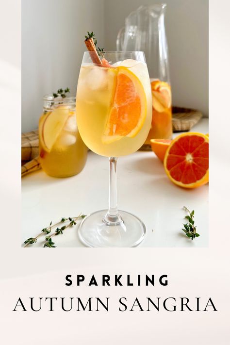 My Sparkling Autumn Sangria combines the bubbly charm of Prosecco with the natural sweetness of fresh fruit and the warm, comforting notes of apple cider, with just a hit of whiskey. Apple Cider Autumn Sangria, Sparkling Cider Sangria, Apple Cider Sangria With Prosecco, Sparkling Sangria Recipes, Apple Cider Prosecco, Prosecco Sangria, Autumn Sangria, Apple Cider Whiskey, Autumn Cocktails