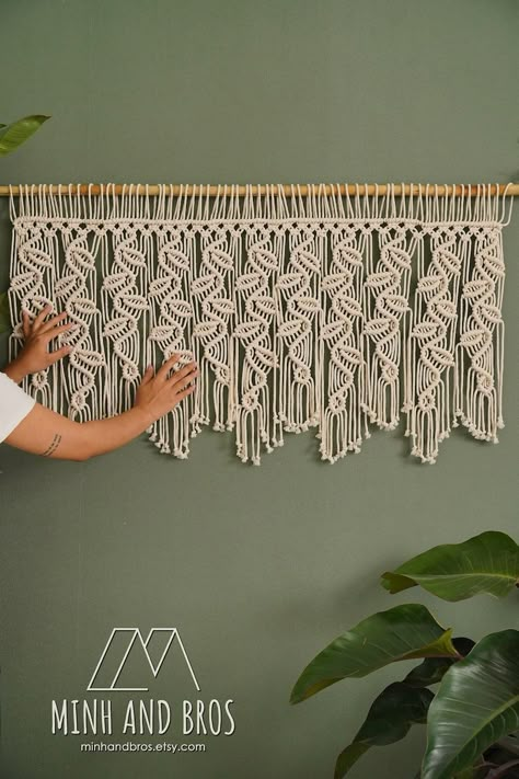 Macrame Leaf Window Curtain Boho Wall Hanging Modern Macrame - Etsy Wide Macrame Wall Hanging, Macrame Wall Hanging Ideas, Macrame Leaf, Makramee Diy, Macrame Supplies, Macrame Wedding, Macrame Wall Hanging Patterns, Macrame Plant Holder, Macrame Curtain