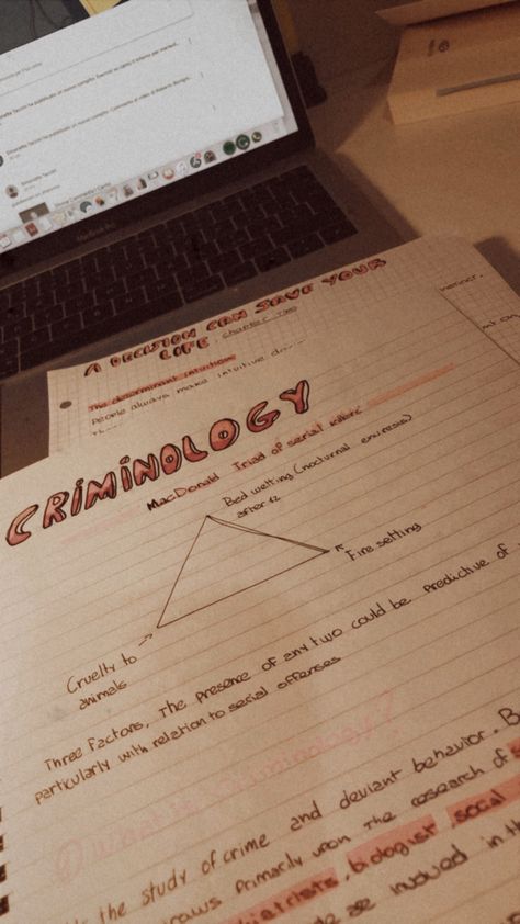 Criminology notes Criminology Note Taking, Dream Job Aesthetic Criminology, Notes On Criminology, Detective Study Notes, Criminology Student Lookbook, Kryminalistyka Aesthetic, Criminology Studying, Notes Criminology, Crimology Student