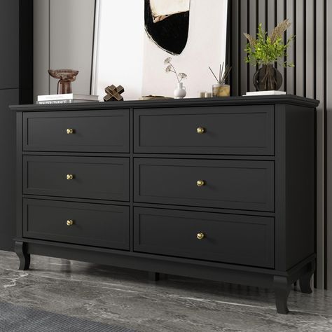 PRICES MAY VARY. Stylish & Chic - The comfortable color combination, beauty of balance and sense of stream line made this great chest of drawers. The wooden legs bring elegance and mid-century style for the dresser. Sufficient Storage - This black and gold dresser offers a great innovation in storage, provides fabric cube storage to organize your underwear, socks and so on, which can also be placed in the drawers. The spacious drawers, with 13.38 inch depth each, are enough for your daily use. Q Black Dresser Bedroom, Dresser Wood, Black Dresser, Gold Dresser, Black Dressers, Office Entryway, Dresser Storage, 9 Drawer Dresser, Entryway Living Room