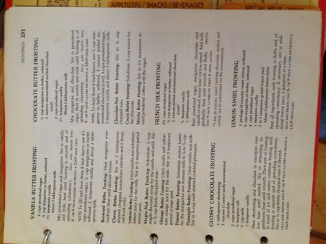 Frosting recipes from 1976 Betty Crocker Cookbook Betty Crocker Frosting Recipe, Betty Crocker Chocolate Frosting Recipe, Betty Crocker Vanilla Frosting Recipe, Betty Crocker Frosting, Milk Chocolate Frosting Recipe, Scrumdiddlyumptious Recipes, Baking Savory, Newspaper Recipes, Betty Crocker Cookbook