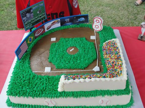 Baseball Field Cake, Baseball Theme Cakes, Kickball Party, Baseball Birthday Cakes, Baseball Cake, Baseball Theme Party, Park Birthday, Sport Cakes, Baseball Birthday Party