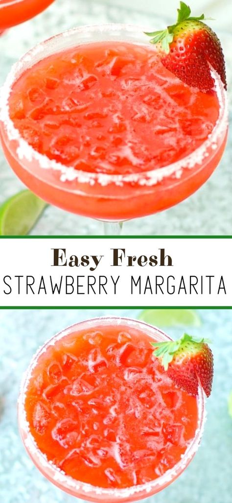 Fresh Strawberry Drinks Alcohol, Strawberry Margarita Recipe On The Rocks, Fresh Strawberry Margarita Recipe, Margaritas On The Rocks, Strawberry Basil Margarita, Strawberry Margaritas, Strawberry Margarita Recipe, Strawberry Cocktails, Flavored Margaritas