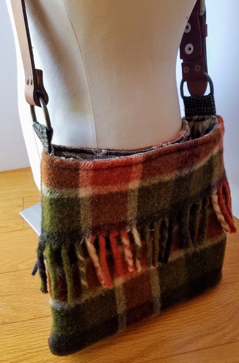 Wool And Leather Bag, Upcycled Wool Blanket, Blanket Upcycle Ideas, Wool Bags Handmade, Blanket Upcycle, Upcycle Bag, Wool Blanket Upcycle, Clean Leather Purse, Camdenton Missouri