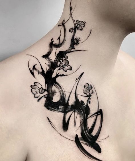 Ink Brush Tattoo, Unquie Tattoo, Chinese Ink Tattoo, Brush Strokes Tattoo, Winter Tattoo, Brush Tattoo, Cross Tattoos For Women, Wrist Tattoos For Guys, Chinese Tattoo