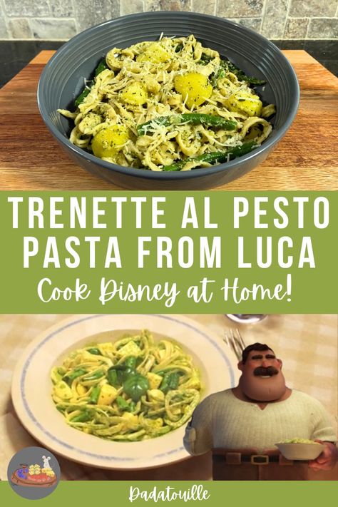 Luca Pesto Pasta, Pasta From Luca, Trenette Al Pesto, Disney At Home, Pesto Dishes, Disney Recipes, Disney Dreams, Disney Party, Pesto Pasta