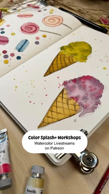 Gabriela Zamfirov | Ink & Watercolor Illustrator on Instagram: "🎨 It’s time for the August workshops! Color Splash+ Patreon Membership is including 3 Livestream Workshops and this month we are drawing summer treats. These 3 projects might look hard but they are not! Believe me! You get outline templates to help you start in case you don’t feel like drawing from a reference photo that is also included in the package.   I guide you through the drawing process and make sure that you enjoy it. I teach you my favorite and most relaxing techniques. I show you the fun and easy way of watercolor sketching.   Tomorrow we have the Sketchbook Practices Workshop and You just need to bring with you some watercolor paints, a sketchbook, a round brush, a drawing pen, some paper towel and a jar of water. Watercolor Workshop Ideas, Relaxing Techniques, Drawing Summer, Watercolor Sketching, Watercolor Workshop, The Sketchbook, Like Drawing, Workshop Ideas, Drawing Pen