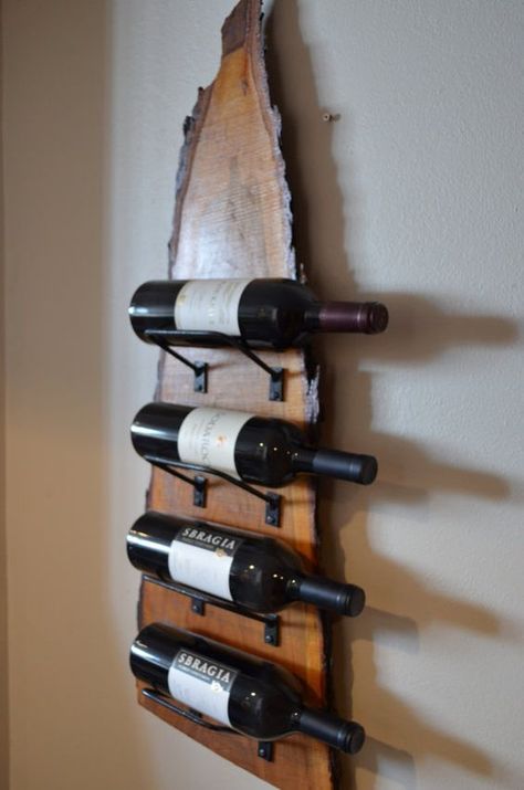 Live Edge Wood Desk, Air Conditioning Vents, Live Edge Wood Furniture, Wine Bottle Shelf, Live Edge Furniture, Wood Wine Racks, Wine Rack Wall, Log Furniture, Live Edge Wood