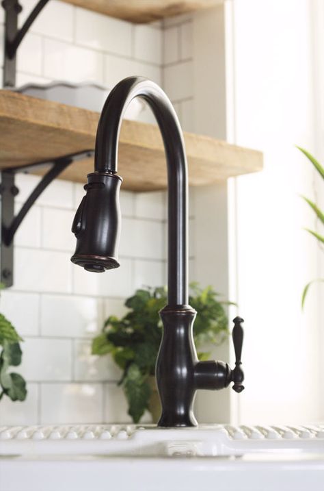 oil-rubbed bronze gooseneck kitcen faucet Farmhouse Kitchen Faucet Ideas, Kitchen Faucets Farmhouse, Oil Rubbed Bronze Kitchen Faucet, Farmhouse Faucet, Bronze Kitchen Faucet, Rubbed Bronze Kitchen, Farm Style Kitchen, Oil Rubbed Bronze Faucet, Traditional Faucet