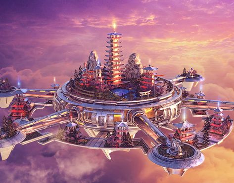 بيوت ملكية, Beyond Wonderland, Edc Las Vegas, Sci Fi Environment, Floating City, Fantasy City, Fantasy Places, Futuristic Art, Futuristic City