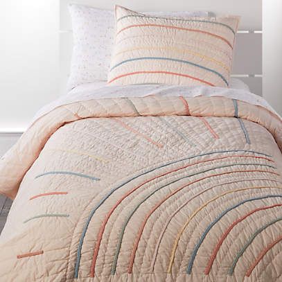 Sun Full/Queen Pink Quilt + Reviews | Crate and Barrel Children's Bedding, Pink Quilt, Rainbow Room, Pink Quilts, Quilted Duvet Cover, Boys Bedding, Bedding Essentials, Childrens Beds, Girl Beds