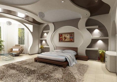 What an interesting bedroom, very futuristic in a way. Futuristic Bedroom, Plafond Design, Bedroom False Ceiling Design, Comfortable Bedroom, Modern Bedroom Design, Design Del Prodotto, Elegant Home Decor, Giza, Elegant Homes